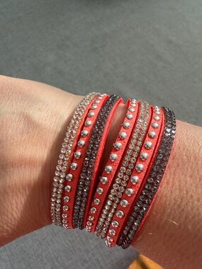 Stylish coral Wrap Bracelet with Rhinestone Accents